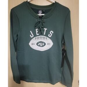NWT Icer Brands New York Jets Long Sleeve Lace -Up Women Sweatshirt Size M